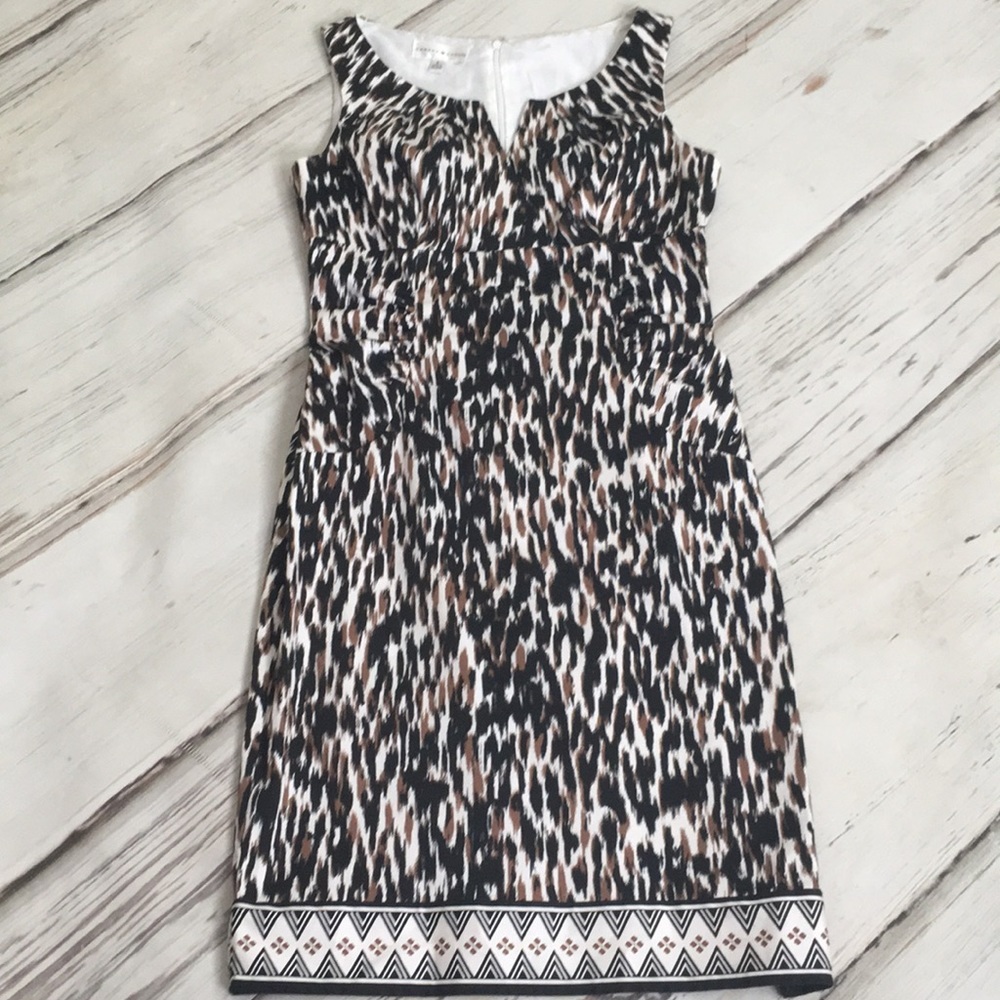 London Times Dress 6 Sheath Cheetah Animal Print Sleeveless Midi V-Neck